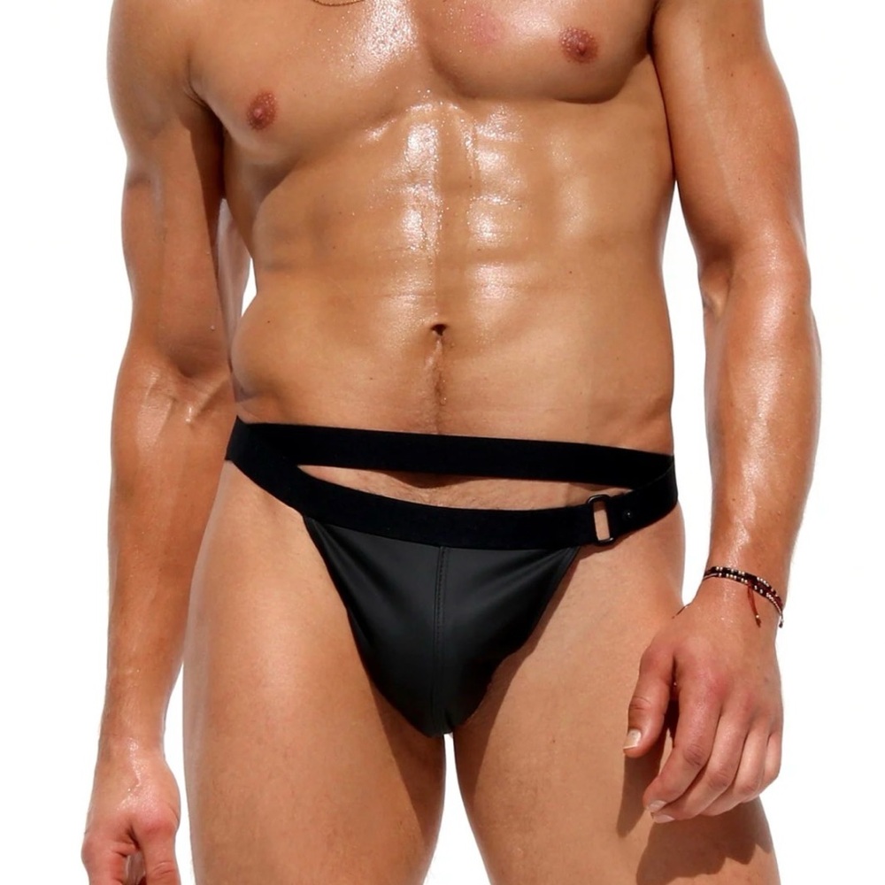 Men’s Matte Black 30-34in RUFSKIN Swimwear “CHAR” Double-Waisted Stretch Brief